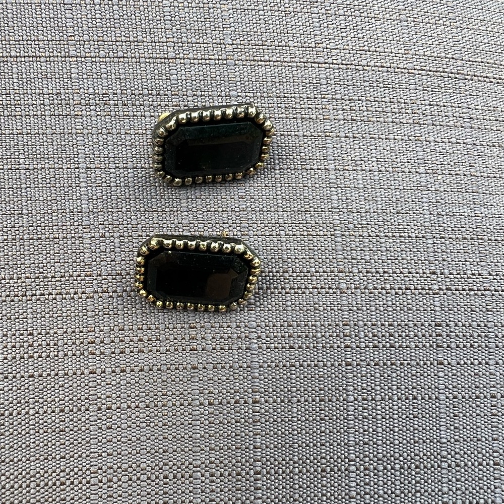 Vintage Black And Silvertone Rectangular Earrings. - image 1
